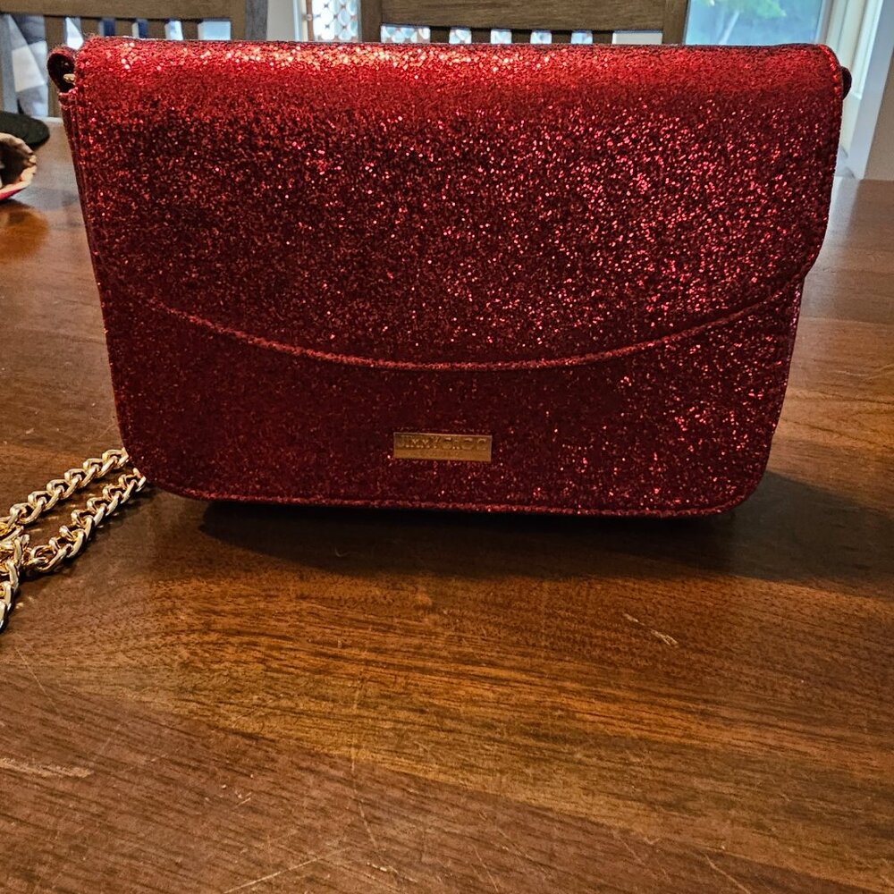 Jimmy Choo Parfums red glittery handbag/purse